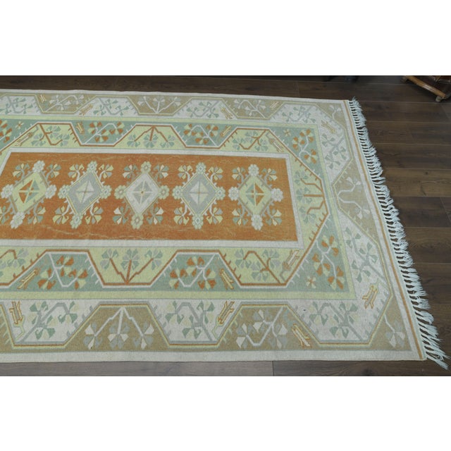 1970s Vintage Turkish Handmade Wool & Cotton Orange Area Rug For Sale In San Francisco - Image 6 of 11