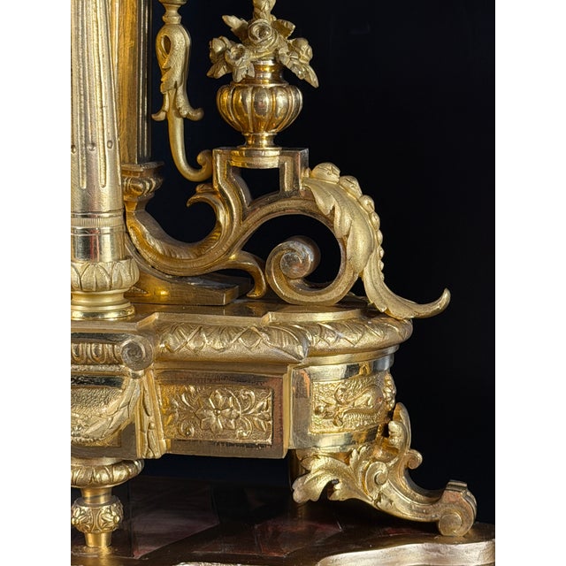 French Napoleon III Gilt Bronze Clock Garniture with Japy Frères Movement, France, Set of 3 For Sale - Image 9 of 18