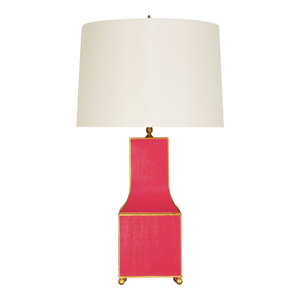 Matthew Izzo Home Renata Pagoda Style Dark Pink Tole Table Lamp With Gold Trim and Cream Silk Shade