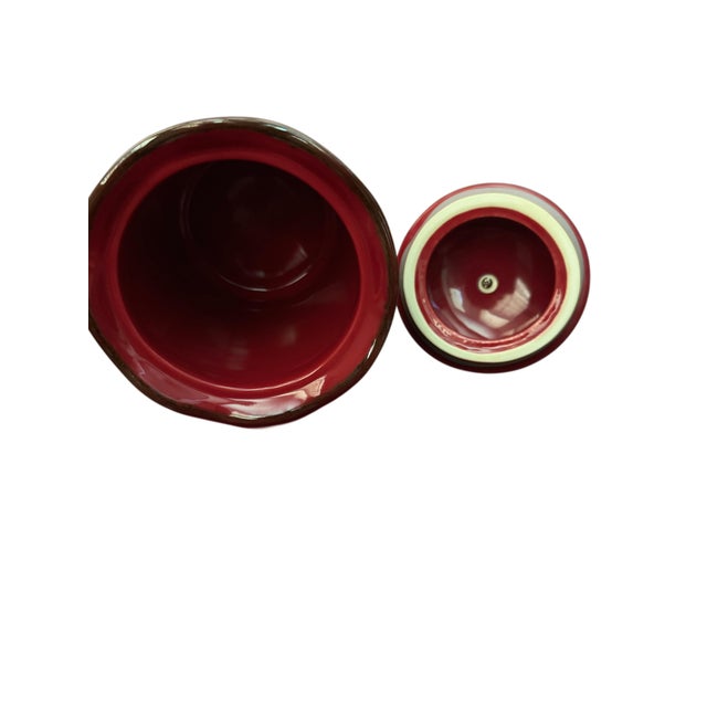 Southern Living “Cinnabar” Red Ceramic Canister Set & Oval Platter – 4 Pieces For Sale - Image 10 of 12