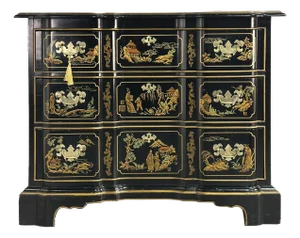 Vintage Chinoiserie Gilt Decorated Blockfront 3-Drawer Chest Et Cetera Collection by Drexel Heritage