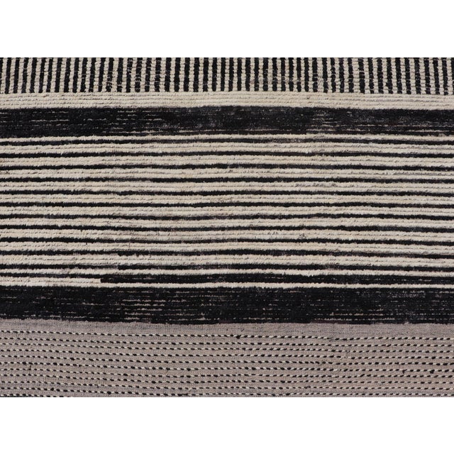 Modern Hand-Knotted Rug in Wool With Abstract Linear Design in Black & Ivory 9'9 X 12'8 For Sale - Image 9 of 12