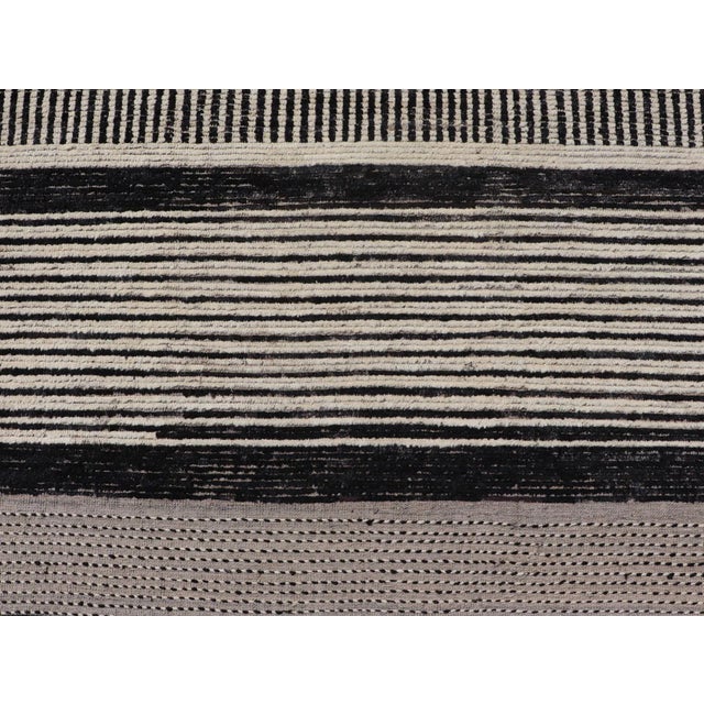 Modern Hand-Knotted Tribal Rug by Keivan Woven Arts 9'9 X 12'8 Black and Ivory For Sale - Image 9 of 12