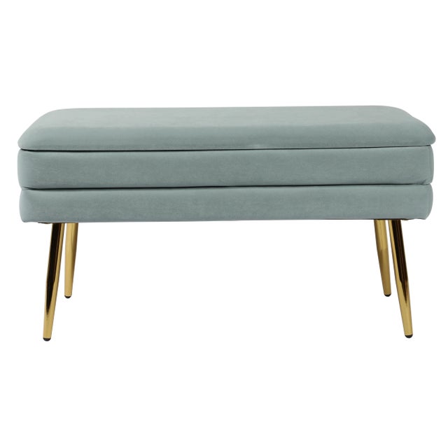 Metal Ziva Sea Blue Velvet Storage Bench For Sale - Image 7 of 7