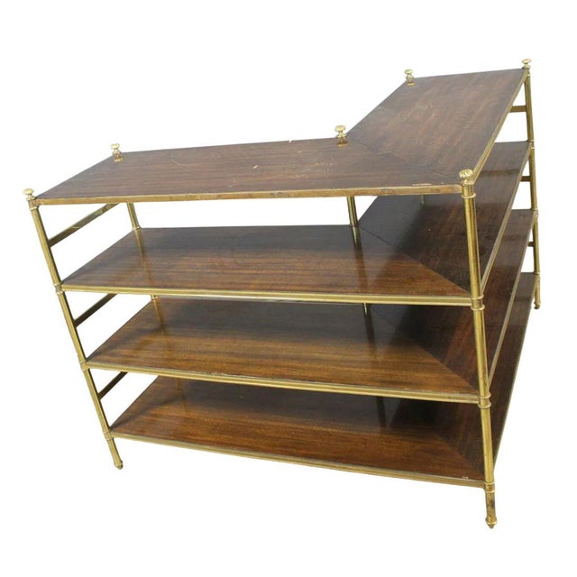 Mid-Century Modern Custom Pair of Brass and Wood Etageres From P. E. Guerin For Sale - Image 3 of 7
