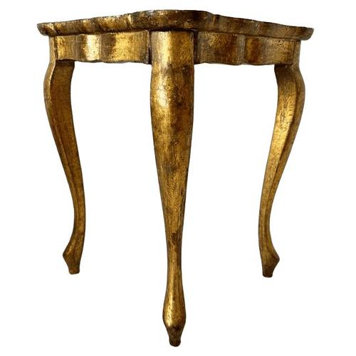 Vintage Florentine Hollywood Regency Gilt Wood Side Table with Green Top, 1950s For Sale - Image 3 of 6