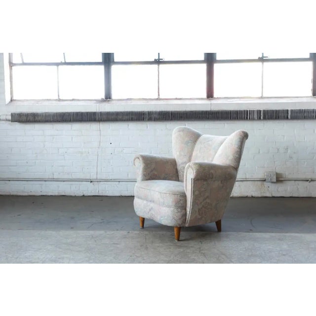 Fritz Hansen Danish 1940s Large Lounge Chair in Wool Fabric Fritz Hansen Style For Sale - Image 4 of 9