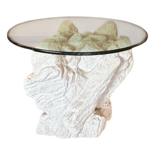 1970s Sirmos Sculptural Plaster Rock Table With Oval Glass For Sale