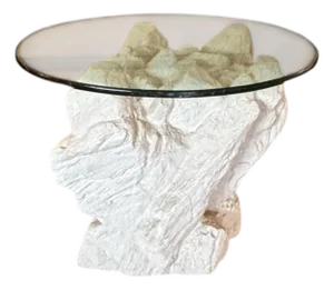 1970s Sirmos Sculptural Plaster Rock Table With Oval Glass