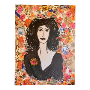 Large Mixed Media Collage Canvas Portrait Painting