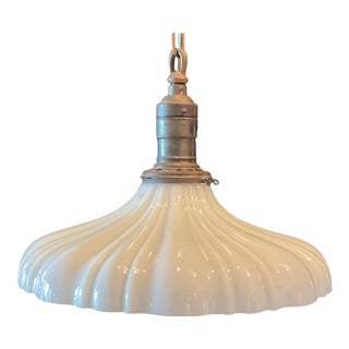 Circa 1910 Large Scalloped Milk Glass Pendant Light For Sale