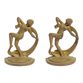 1930s Ladies Dancing Art Deco Nude Figural Scarf Dancer Bookends - a Pair For Sale