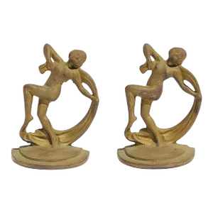 1930s Ladies Dancing Art Deco Nude Figural Scarf Dancer Bookends - a Pair