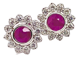 Diamond Ruby Stud Earrings 14 Karat White Gold 1.87 TCW Certified