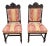 Pair 19th Century Victorian Oak Chairs Carved Back Red Gold Upholstery Dining Hall For Sale