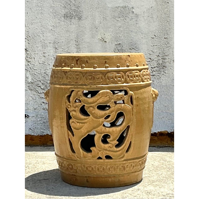 Discover the charm of this Vintage Boho Glazed Ceramic Medallion Low Stool, a stunning piece that blends Asian-inspired...