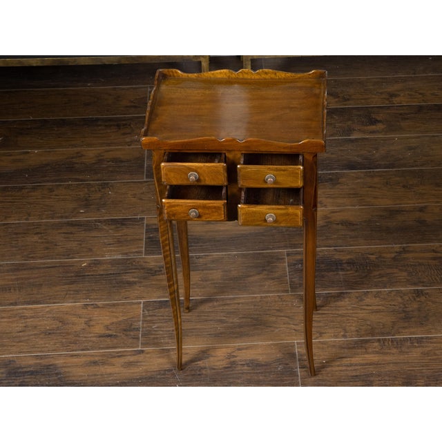 Wood French Turn of the Century Walnut Side Table with Carved Tray Top and Drawers For Sale - Image 7 of 12