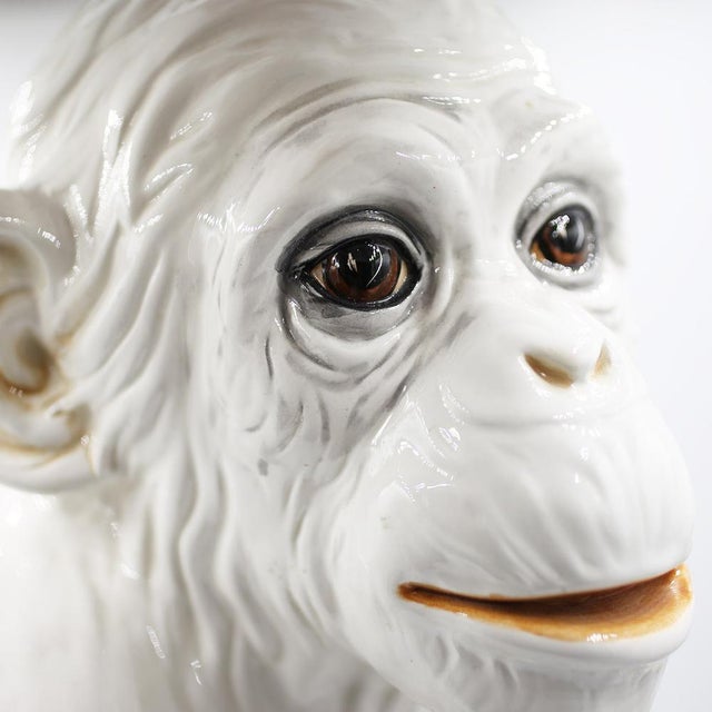 Black Large Hollywood Regency Monkey Sculpture / Cachepot in Majolica, Italy, 1960s For Sale - Image 8 of 13