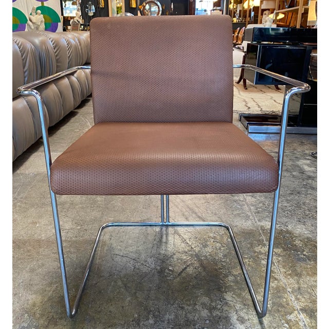 1970s F.ll Saporiti Leather and Chrome Dining Chairs - Set of 4 For Sale In Los Angeles - Image 6 of 12