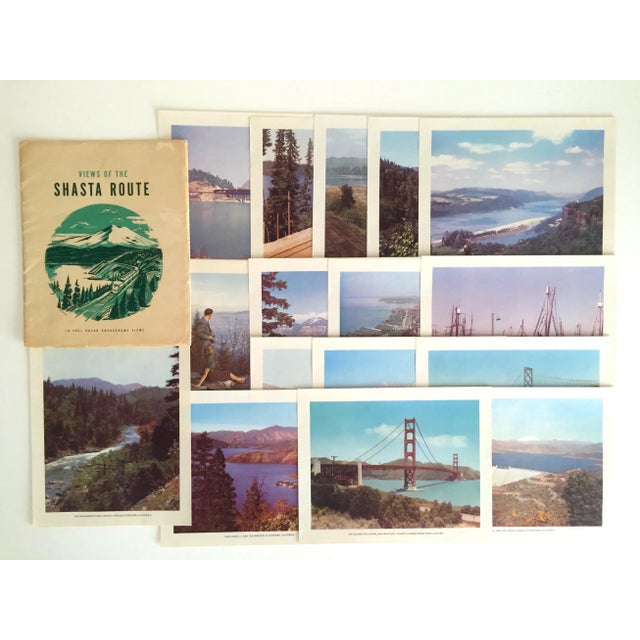This vintage 1948 Views of the Shasta Route Southern Pacific Railroad, folio set of 16 Kodachrome original lithograph...