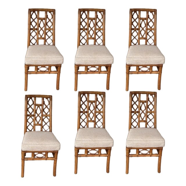 6 Late 20th Century Refurbished Rattan Chippendale Dining Chairs Styled After Bielecky Brothers For Sale