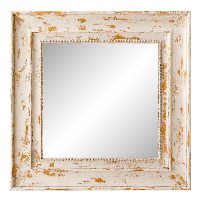 Carolina Mirror Company Distressed White & Gold 45" Wall Mirror For Sale