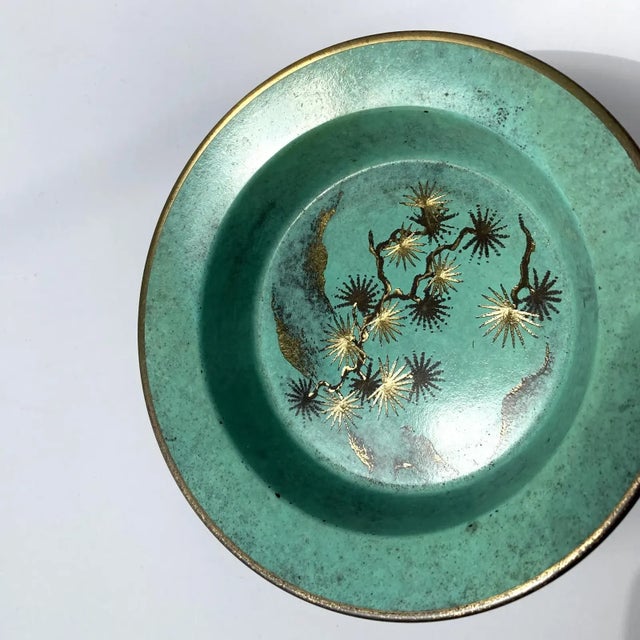 1920s WMF Ikora Paul Haustein, Green Patinated Metal Vide Poche, Glass Insert, 1920s For Sale - Image 5 of 6