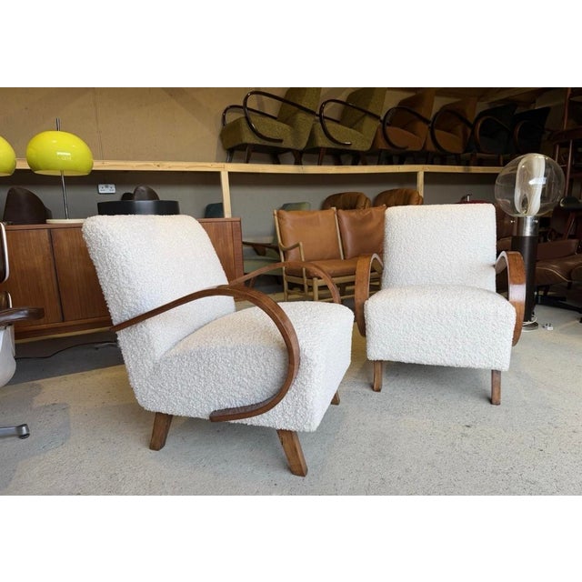 Mid-Century Modern Vintage Art Deco Lounge Chairs by Jindrich Halabala, Set of 2 For Sale - Image 3 of 18