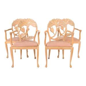 Vintage Carved Back Italian Armchairs in the Manner of Phyllis Morris - Set of 4