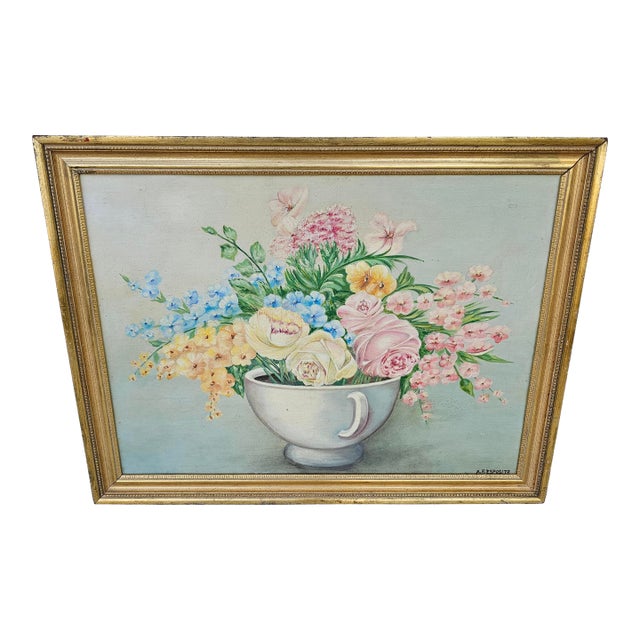 Italian Antique Floral Still Life Painting by A. R. Esposito, C. 1890–1920 For Sale