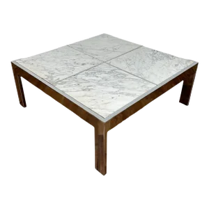1970s Chrome & White Modern Marble Coffee Table Attributed to the Pace Collection