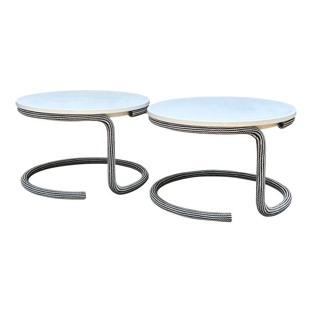 Pair of Modern Rope Tables | Chairish
