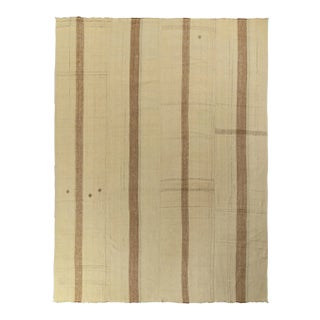 11x15 Vintage Kilim Rug in Beige, Brown Paneled Style, Striped Pattern For Sale