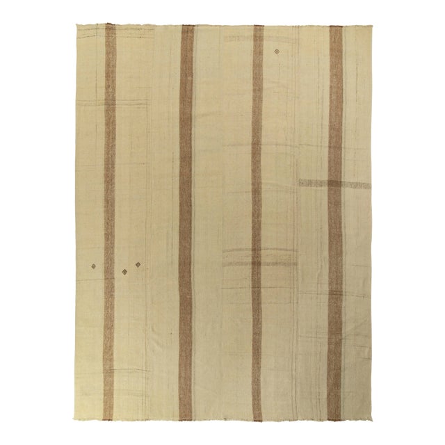 11x15 Vintage Kilim Rug in Beige, Brown Paneled Style, Striped Pattern For Sale