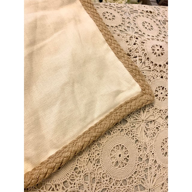 Farmhouse Pottery Barn 2012 Decorative Pillow 100% Linen Fabric Braided Jute Trim Ivory 20” X 20” For Sale - Image 3 of 12