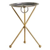 Spanish Brass + Silverplate Tripod Tray Table, 1960s For Sale