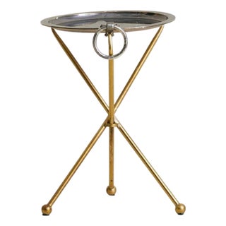 Spanish Brass + Silverplate Tripod Tray Table, 1960s For Sale