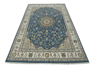 Fine Nain Rug 8'10'' X 12'3'' Blue Wool Traditional Hand-Knotted Oriental Carpet