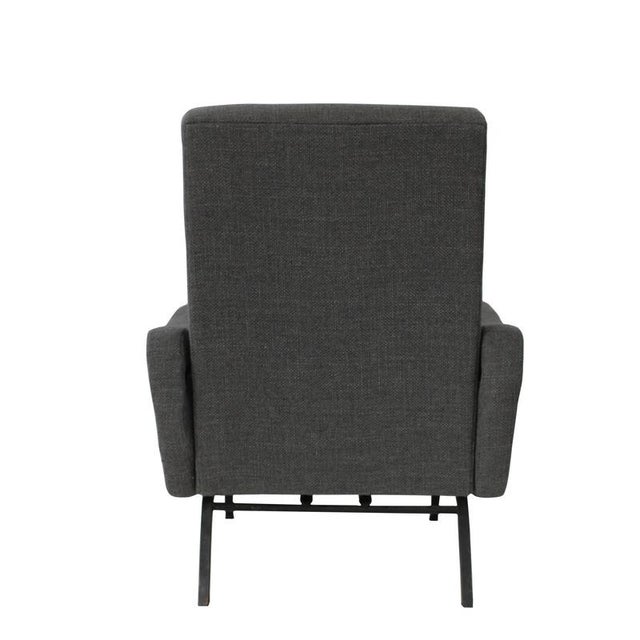 Black Mid-Century Modern Reclining Lounge Chair in Gray Fabric, Italy, 1950 For Sale - Image 8 of 9