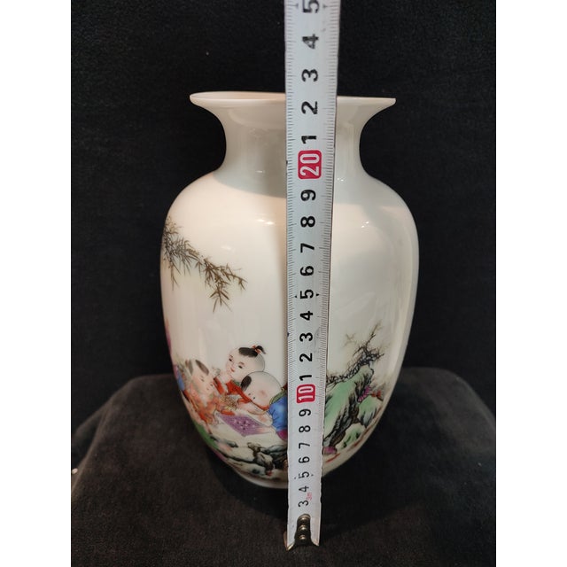 Chinese Ceramic Vase Qianlong Marked Famille Porcelain Vase Hand Painted Playing Children Pattern For Sale - Image 9 of 12
