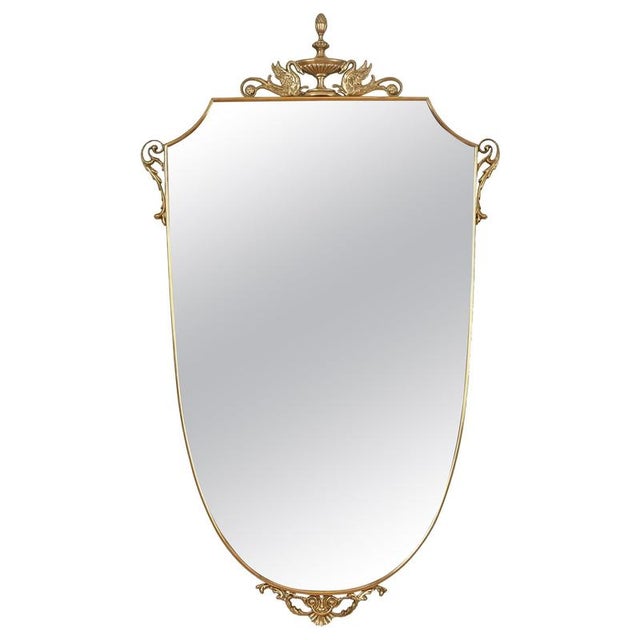 Large Neoclassical Italian Shield Brass Wall Mirror by Gio Ponti, 1950s For Sale - Image 10 of 10