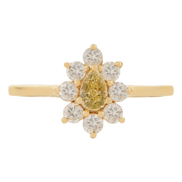 14k Gold Victorian Inspired Fancy Yellow Diamond Flower Cluster Ring Size 4 For Sale