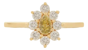 14k Gold Victorian Inspired Fancy Yellow Diamond Flower Cluster Ring Size 4