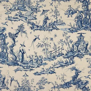 Schumacher Shengyou Toile Fabric in Indigo