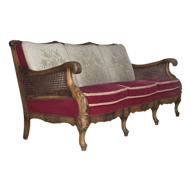 Danish 3-Seater Sofa in Red Velour and Mesh, 1930s For Sale