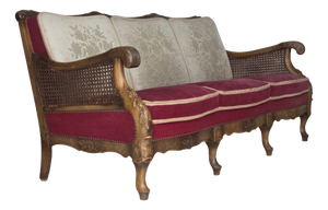 Danish 3-Seater Sofa in Red Velour and Mesh, 1930s