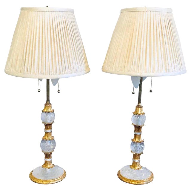 Rock Crystal Baguès Style Table Lamps - A Pair For Sale