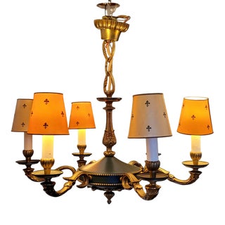 Large Antique French Brass Chandelier, 1900s For Sale