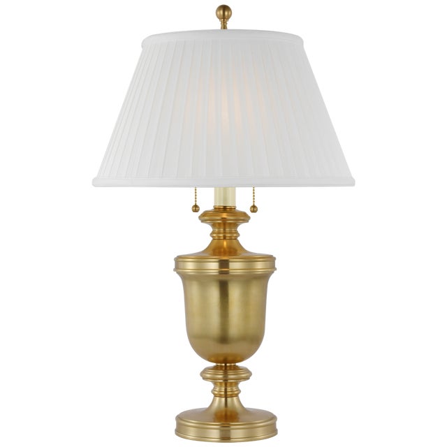 Traditional Chapman & Myers by Visual Comfort Signature Classical Urn Form Medium Table Lamp in Antique-Burnished Brass with Silk Pleat Shade For Sale - Image 3 of 3