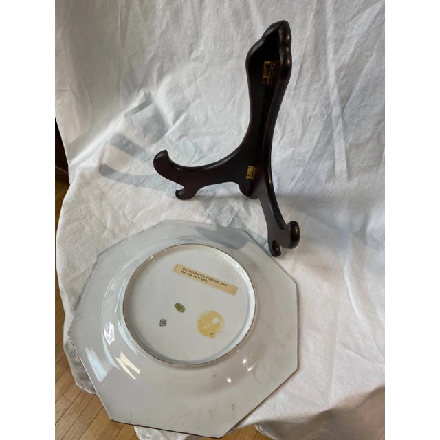 Payne Imports China plate on display stand. Now for food use. Vintage Showroom Sample